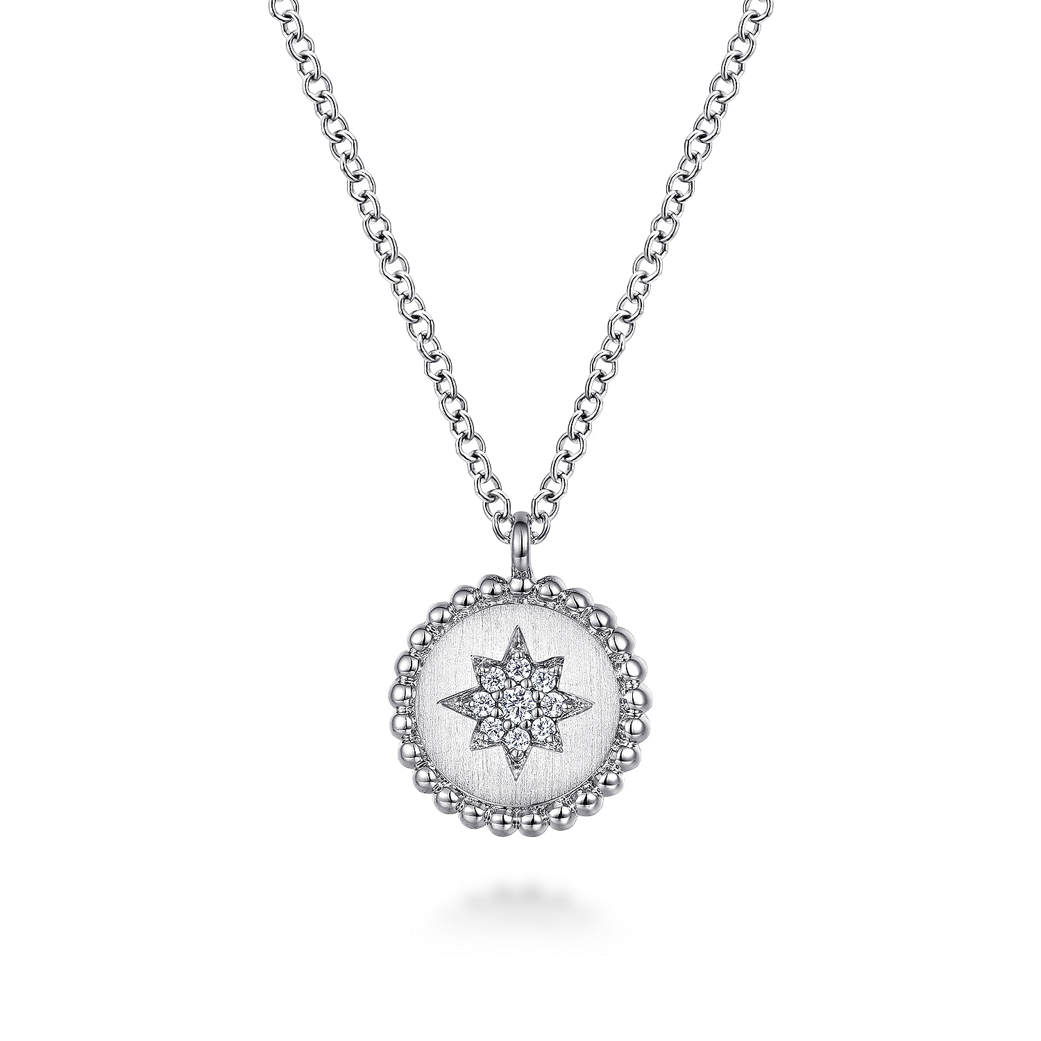 925 Sterling Silver Round Star Pendant Necklace