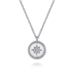 925 Sterling Silver Round Star Pendant Necklace