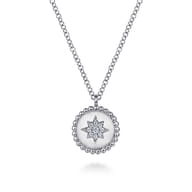 925 Sterling Silver Round Star Pendant Necklace