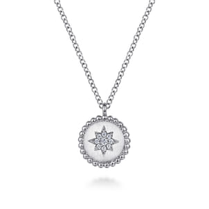 925 Sterling Silver Round Star Pendant Necklace