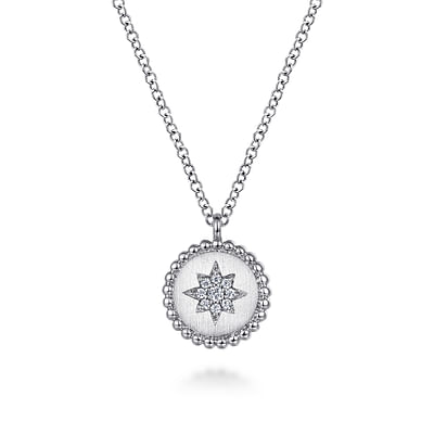 925 Sterling Silver Round Star Pendant Necklace
