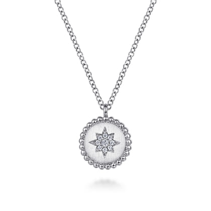 925 Sterling Silver Round Star Pendant Necklace