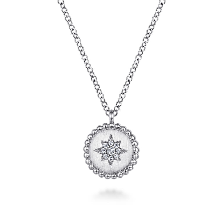 925 Sterling Silver Round Star Pendant Necklace - 0.04 ct - Shot 1