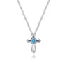 925 Sterling Silver Round Swiss Blue Topaz Cross Necklace