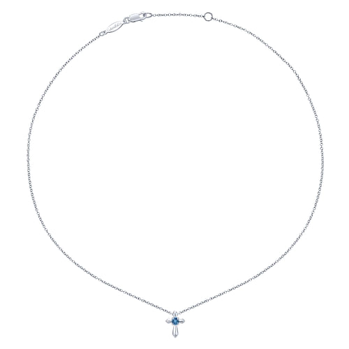 925 Sterling Silver Round Swiss Blue Topaz Cross Necklace - Shot 2