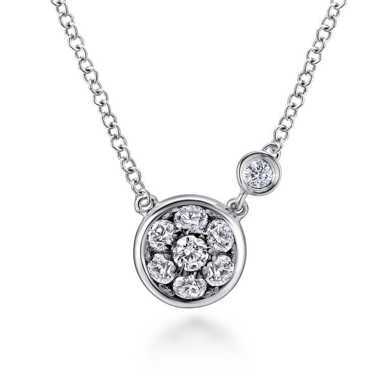 925 Sterling Silver Round White Sapphire Cluster Pendant Necklace with Side Bezel Diamond - 0.02 ct - Shot 1