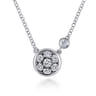 925 Sterling Silver Round White Sapphire Cluster Pendant Necklace with Side Bezel Diamond - 0.02 ct