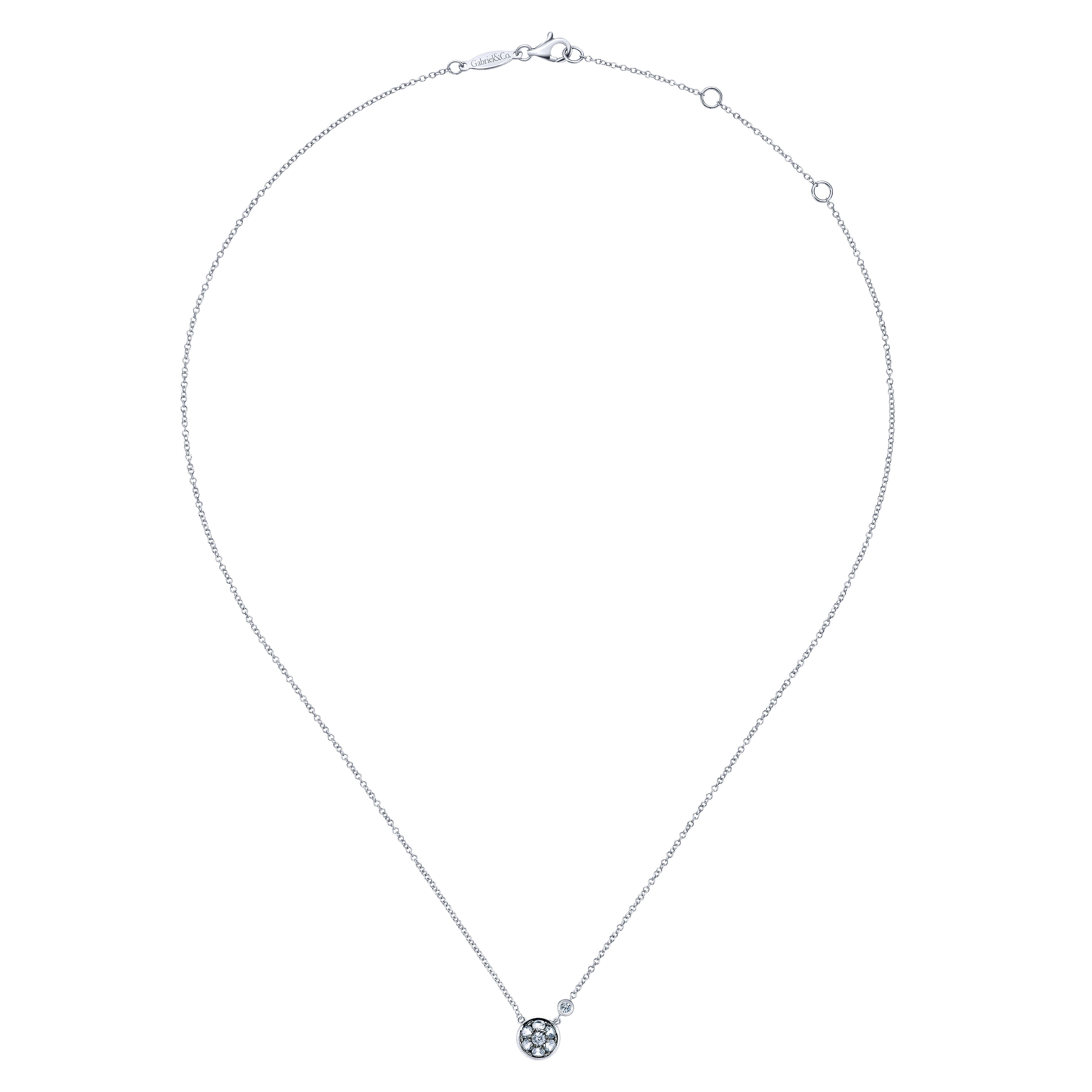 925 Sterling Silver Round White Sapphire Cluster Pendant Necklace with Side Bezel Diamond - 0.02 ct - Shot 2