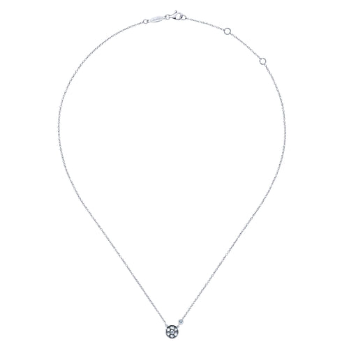 925 Sterling Silver Round White Sapphire Cluster Pendant Necklace with Side Bezel Diamond - 0.02 ct - Shot 2