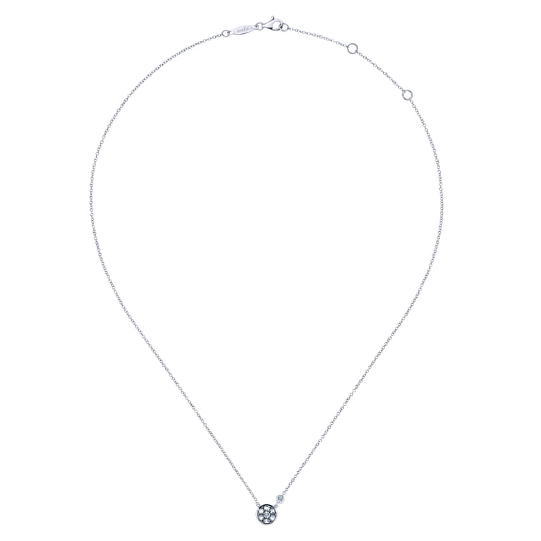 925 Sterling Silver Round White Sapphire Cluster Pendant Necklace with Side Bezel Diamond - 0.02 ct - Shot 2