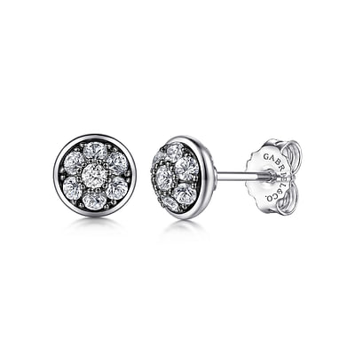 925 Sterling Silver Round White Sapphire Cluster Stud Earrings