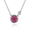 925 Sterling Silver Ruby Cluster And Diamond Pendant Necklace - 0.02 ct