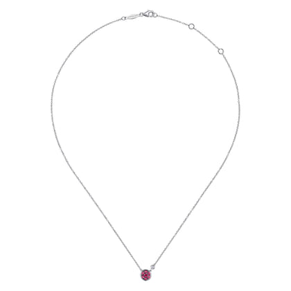 925 Sterling Silver Ruby Cluster And Diamond Pendant Necklace
