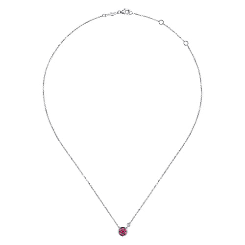 925 Sterling Silver Ruby Cluster And Diamond Pendant Necklace - 0.02 ct - Shot 2