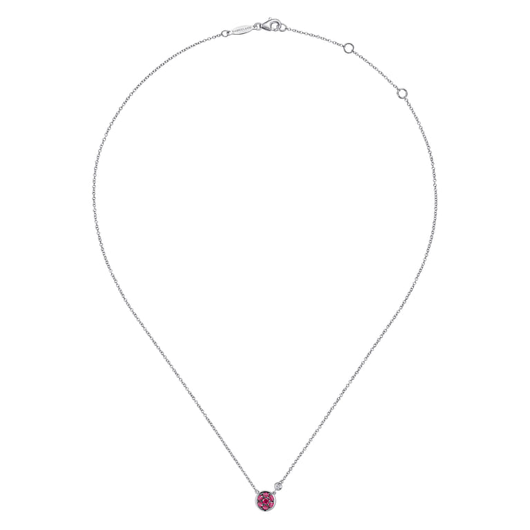 925 Sterling Silver Ruby Cluster And Diamond Pendant Necklace - 0.02 ct - Shot 2