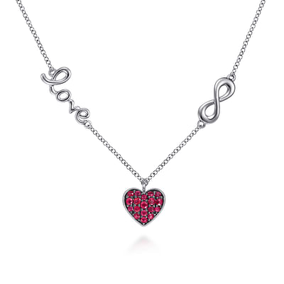 925 Sterling Silver Ruby Heart Love Infinity Necklace