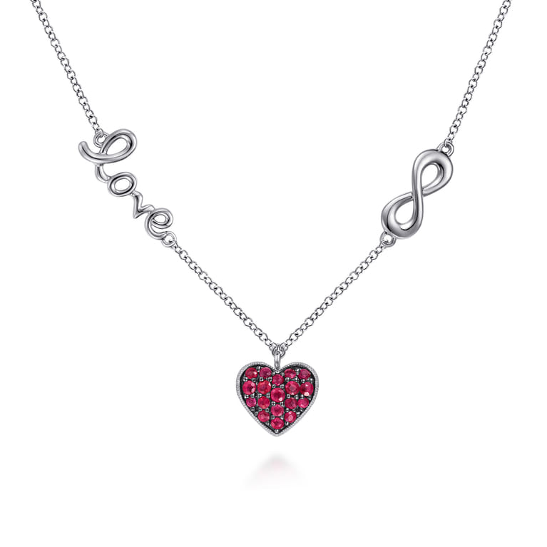 925 Sterling Silver Ruby Heart Love Infinity Necklace - Shot 1