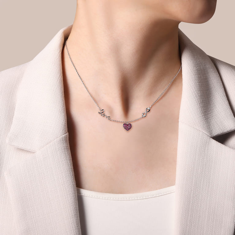 925 Sterling Silver Ruby Heart Love Infinity Necklace - Shot 3