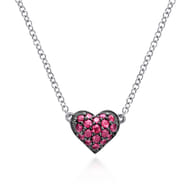 925 Sterling Silver Ruby Pave Heart Pendant Necklace