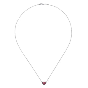 925 Sterling Silver Ruby Pave Heart Pendant Necklace
