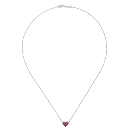 925 Sterling Silver Ruby Pave Heart Pendant Necklace
