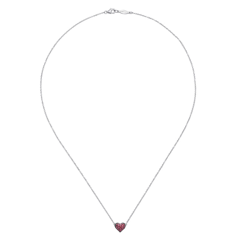925 Sterling Silver Ruby Pave Heart Pendant Necklace - Shot 2