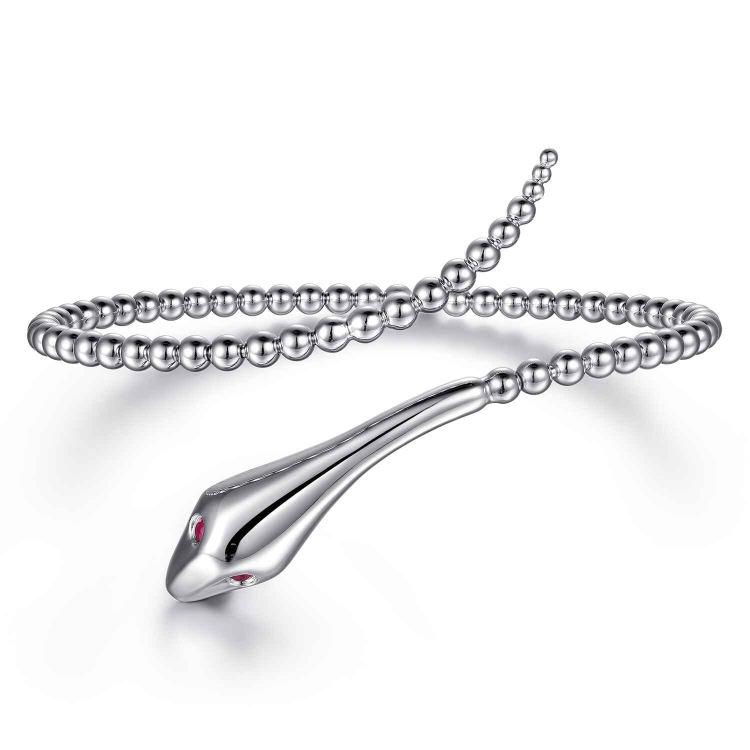 925 Sterling Silver Ruby Snake Bujukan Bypass Bangle Bracelet