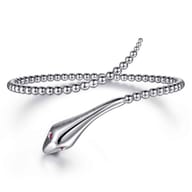 925 Sterling Silver Ruby Snake Bujukan Bypass Bangle Bracelet