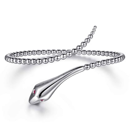925 Sterling Silver Ruby Snake Bujukan Bypass Bangle Bracelet