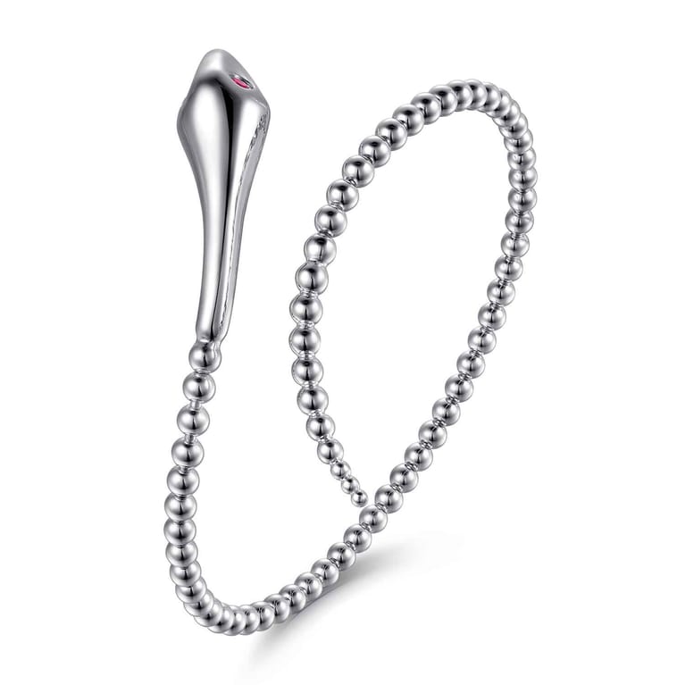 925 Sterling Silver Ruby Snake Bujukan Bypass Bangle Bracelet - Shot 2
