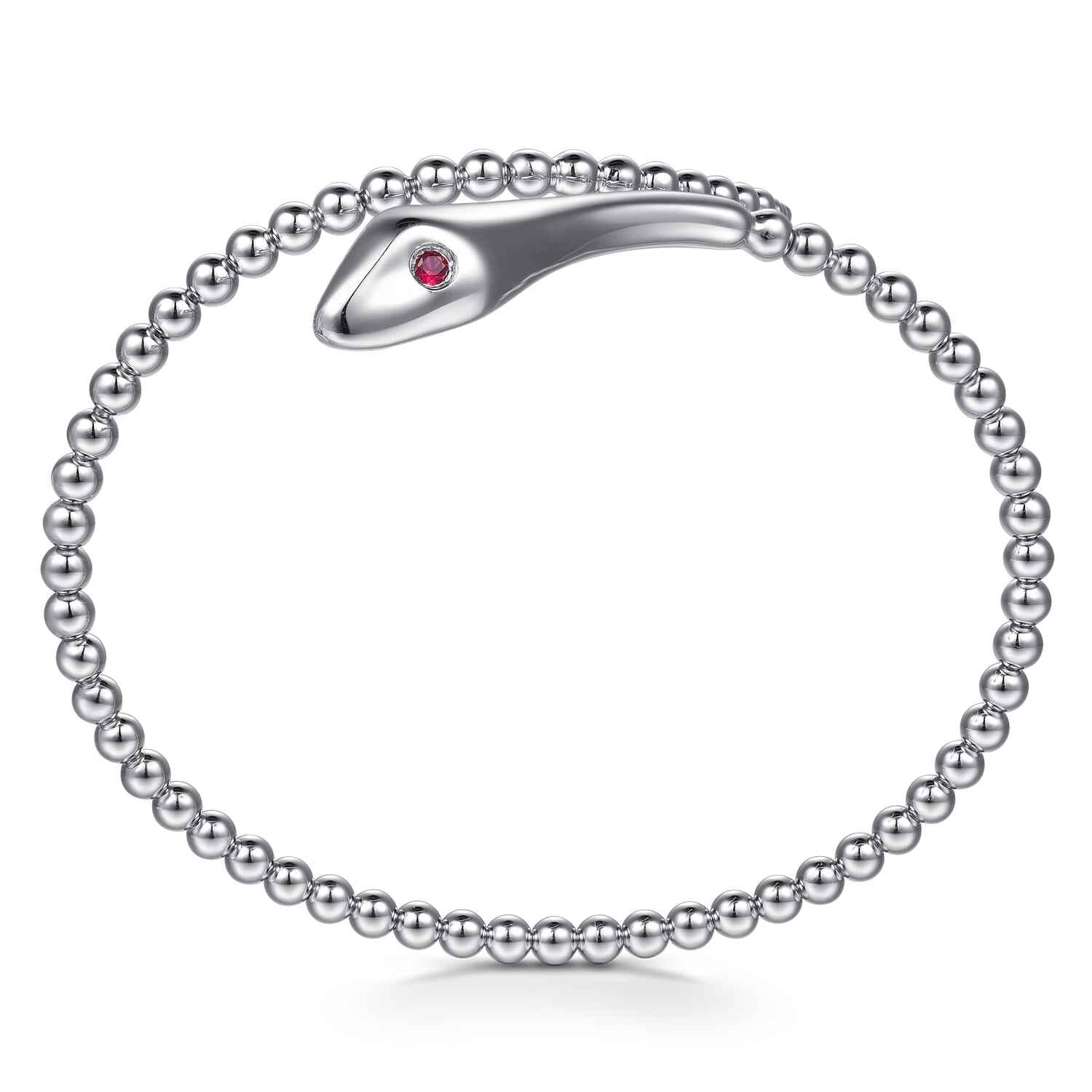 925 Sterling Silver Ruby Snake Bujukan Bypass Bangle Bracelet