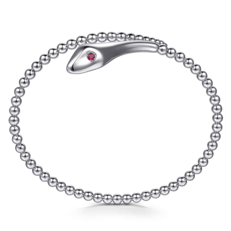 925 Sterling Silver Ruby Snake Bujukan Bypass Bangle Bracelet - Shot 3