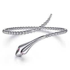925 Sterling Silver Ruby Snake Bujukan Bypass Bangle Bracelet