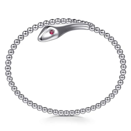 925 Sterling Silver Ruby Snake Bujukan Bypass Bangle Bracelet
