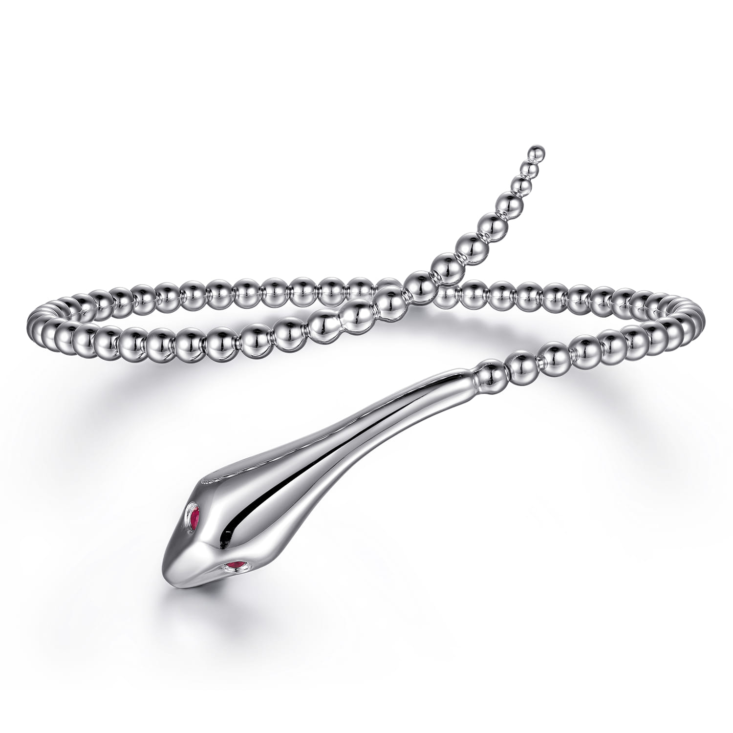 925 Sterling Silver Ruby Snake Bujukan Bypass Bangle Bracelet - Shot 1