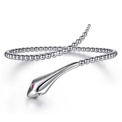 925 Sterling Silver Ruby Snake Bujukan Bypass Bangle Bracelet