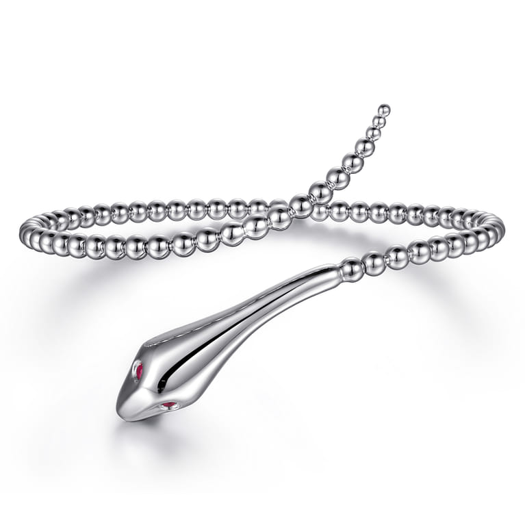 925 Sterling Silver Ruby Snake Bujukan Bypass Bangle Bracelet - Shot 1