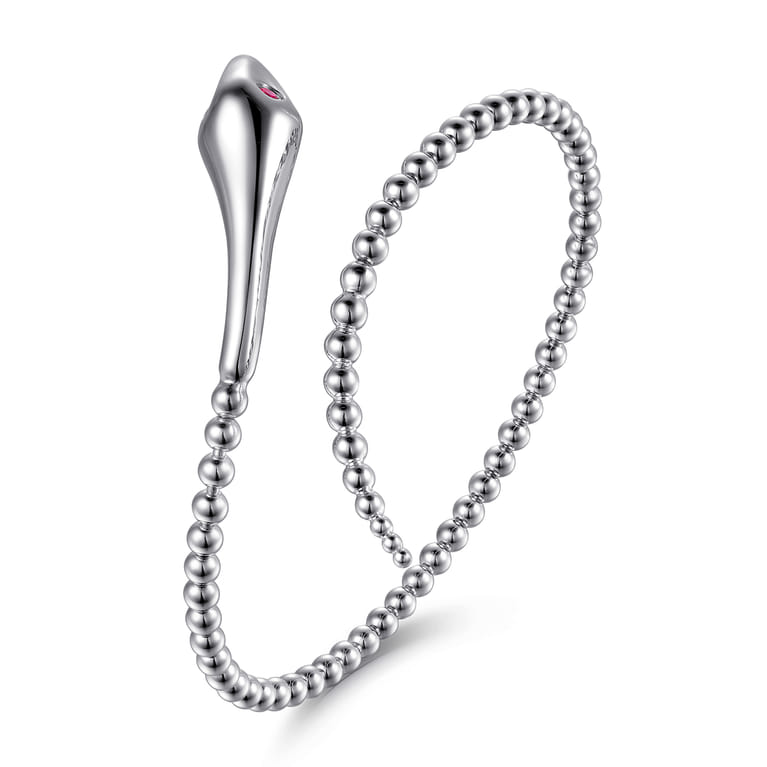 925 Sterling Silver Ruby Snake Bujukan Bypass Bangle Bracelet - Shot 2