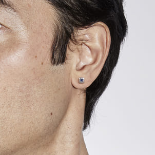 925 Sterling Silver Sapphire Mens Angular Cut Single Stud Earring