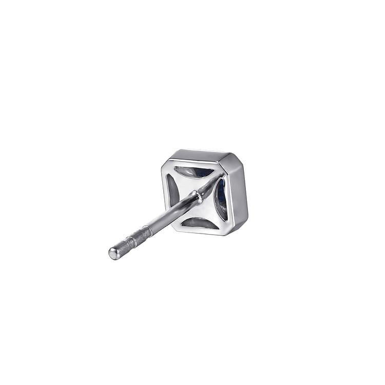 925 Sterling Silver Sapphire Mens Angular Cut Single Stud Earring