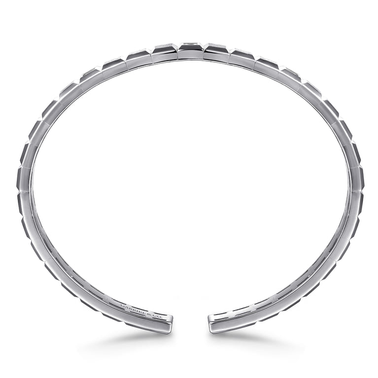 925 Sterling Silver Sapphire Open Cuff Angular Cuts Square Bangle - Shot 3