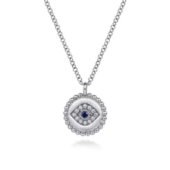 925 Sterling Silver Sapphire and Diamond Evil Eye Pendant Necklace