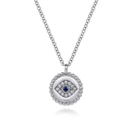 925 Sterling Silver Sapphire and Diamond Evil Eye Pendant Necklace