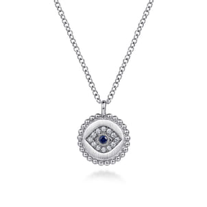 925 Sterling Silver Sapphire and Diamond Evil Eye Pendant Necklace