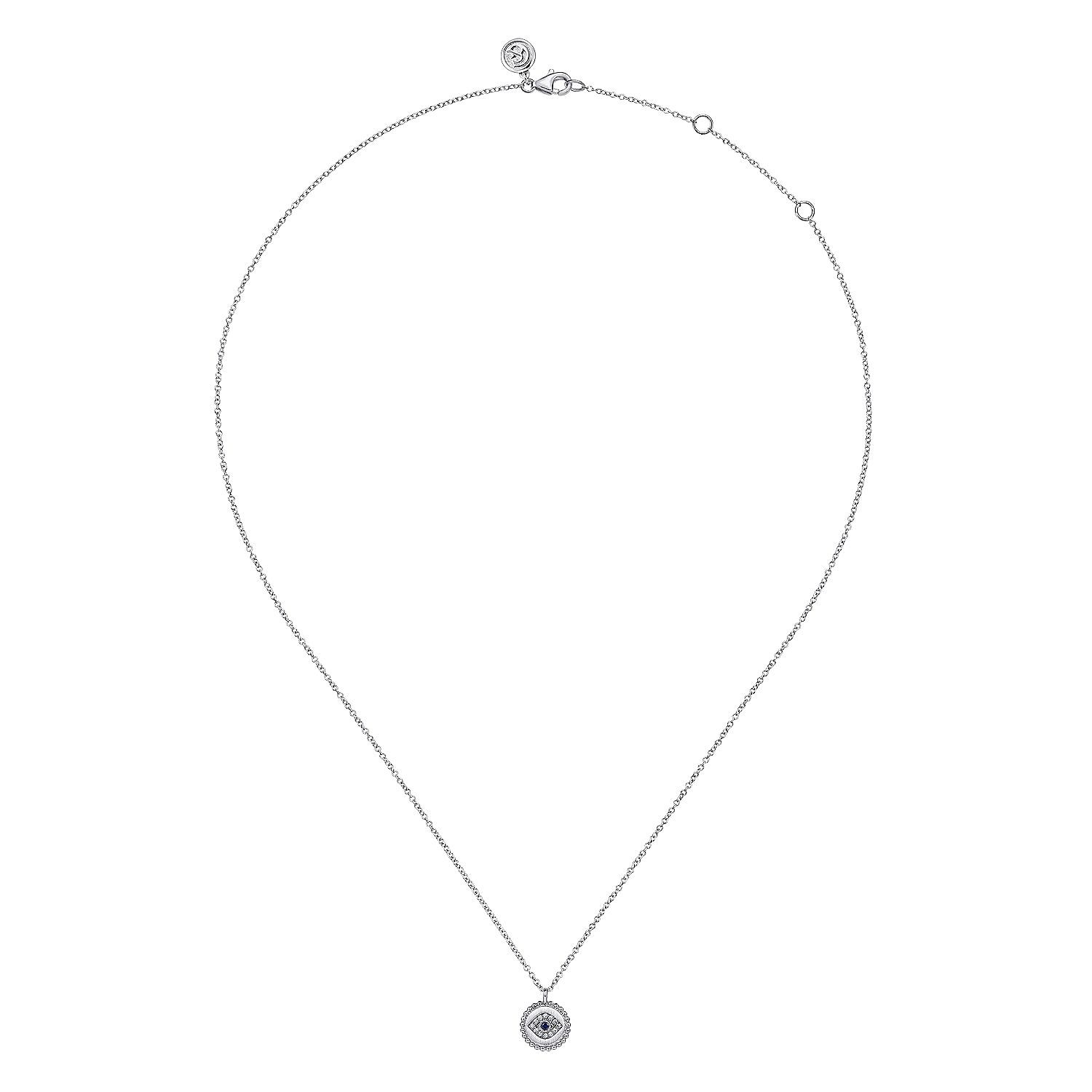 925 Sterling Silver Sapphire and Diamond Evil Eye Pendant Necklace - 0.04 ct - Shot 2