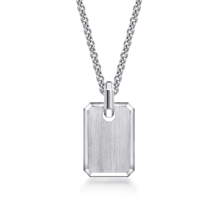 925 Sterling Silver Satin Finish Dog Tag Pendant - Shot 3