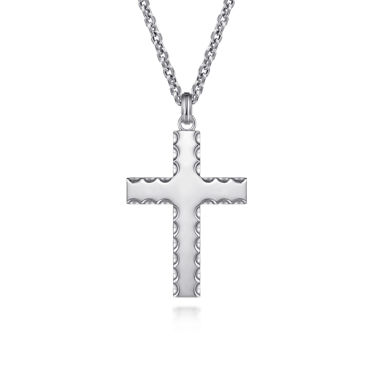925 Sterling Silver Scalloped Cross Pendant - Shot 3