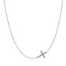 925 Sterling Silver Sideways White Sapphire Cross Necklace