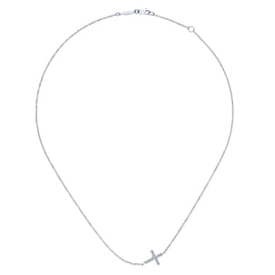 925 Sterling Silver Sideways White Sapphire Cross Necklace