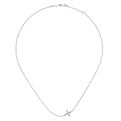 925 Sterling Silver Sideways White Sapphire Cross Necklace